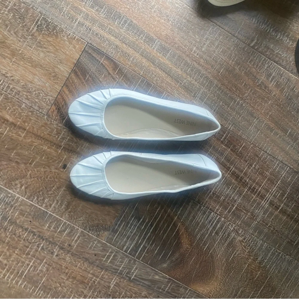 Nine West White Pleated Ballet Flats